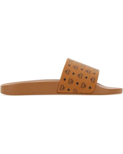 MCM Camel Canvas Slippers - Brown
