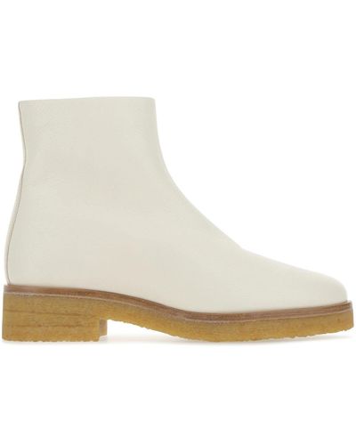 The Row White Leather Boris Ankle Boots
