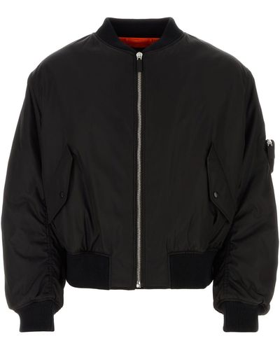 Prada Logo Plaque Bomber Jacket - Black