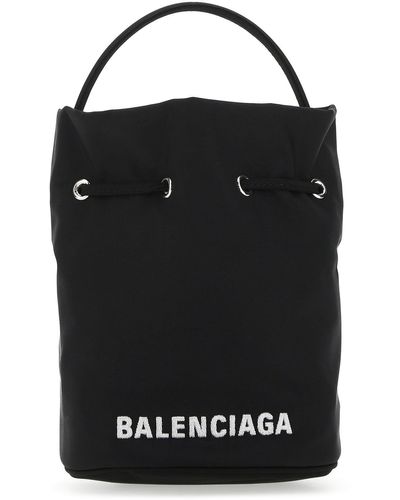 Balenciaga Wheel Xs Logo Drawstring Bucket Bag - Black