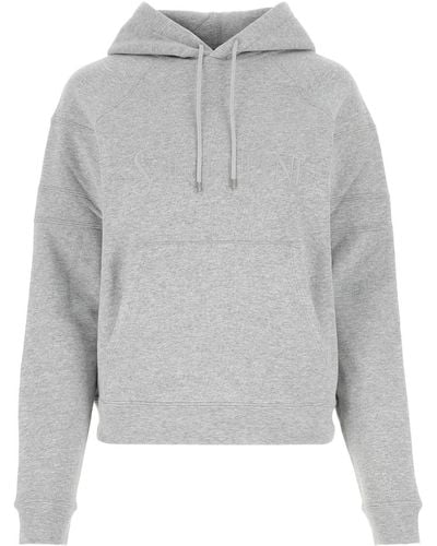 Saint Laurent Logo Embroidery Hooded Sweatshirt - Grey