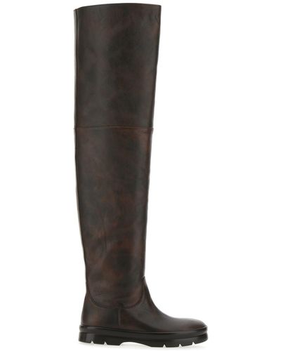 The Row Chocolate Leather Billie Boots - Brown