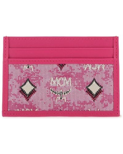 MCM All-over Logo-jacquard Rectangle Card Case - Pink