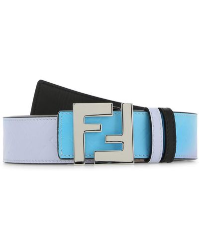 Fendi Leather Reversible Belt Fe - Blue
