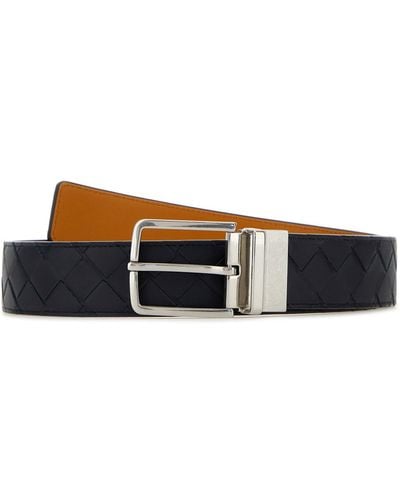Bottega Veneta Black Leather Belt - White