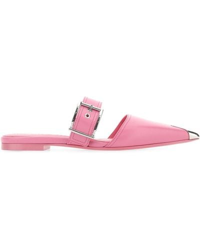 Alexander McQueen Buckled Leather Mules - Pink