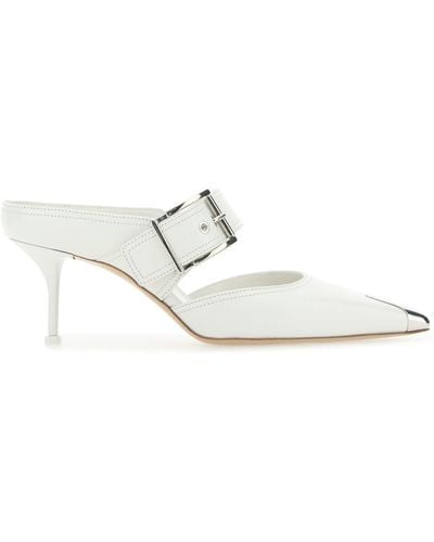 Alexander McQueen Pointed-toe Buckled Mules - White