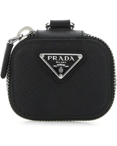 Prada Embellished Leather Airpods Case - Black