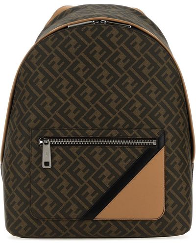 Fendi Canvas And Leather Chiodo Diagonal Backpack - Brown
