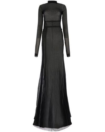 Ann Demeulemeester Long Sleeved Crewneck Maxi Dress - Black