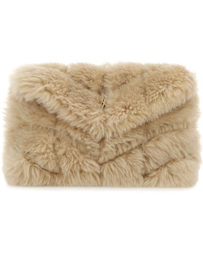 Saint Laurent Beige Shearling Small Puffer Pouch Beige - Natural