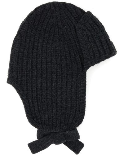 Fendi Melange Graphite Wool Beanie Hat - Black
