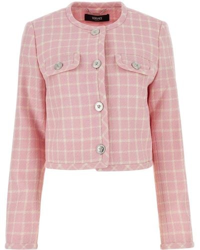 Versace Informal Jacket Large Checked Wool Crepe Tweed Fab - Pink
