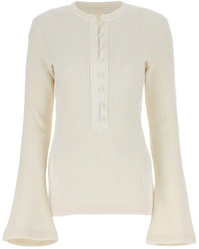 Chloé Embroidered Wool Sweater - White