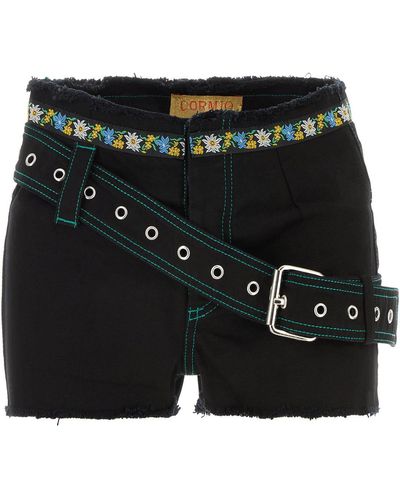 Cormio Fitted Denim Shorts With Belt A - Black