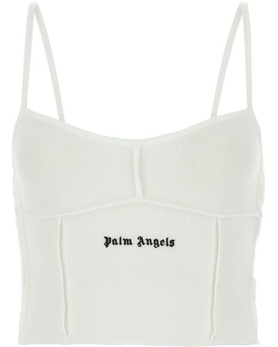 Palm Angels Top in jersey di cotone con logo - Bianco