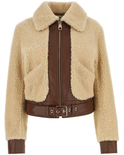 Chloé Shearling Leather Bomber Jacket - Brown