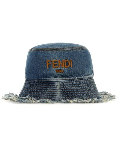 Fendi Embroidered-logo Bucket Hat - Blue
