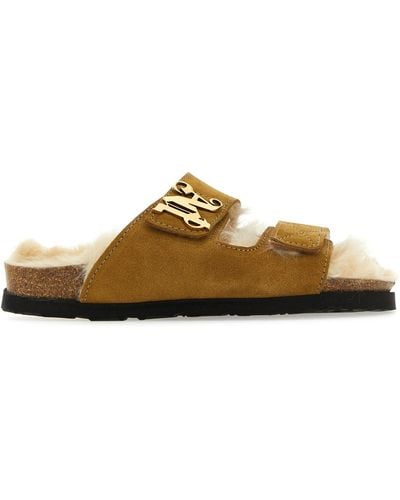 Palm Angels Camel Suede Slippers - Natural