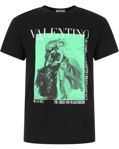 Valentino Black Cotton T-shirt - Green