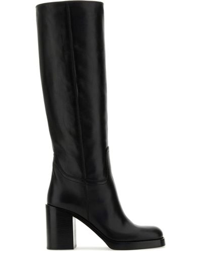 Prada 90mm Knee-high Leather Boots - Black