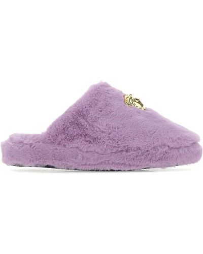 Versace Lilac Eco Fur Slippers - Purple