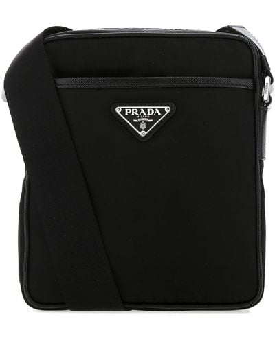 Prada Re-nylon Logo-plaque Shoulder Bag - Black