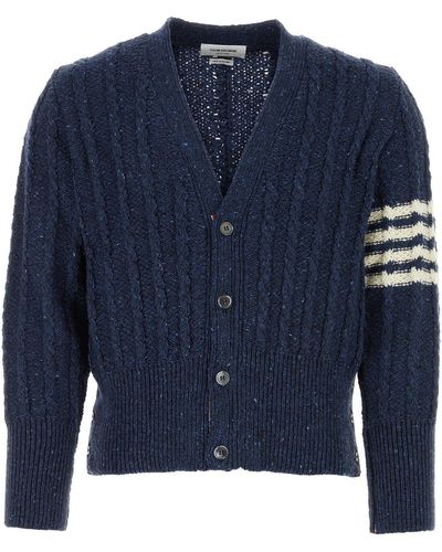 Thom Browne Melange Blue Wool Blend Cardigan