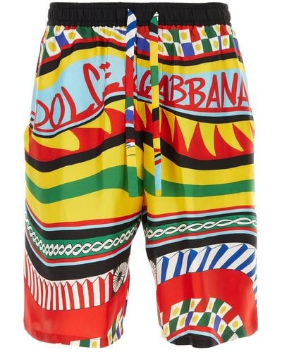 Dolce & Gabbana Printed Satin Bermuda Shorts - Orange