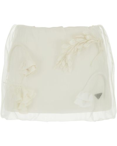 Prada Satin And Organza Mini Skirt - White