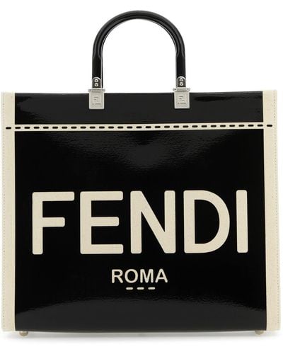 Fendi Borsa sunshine in canvas e vernice - Nero