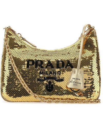Prada Logo Sequin Shoulder Bag - Metallic