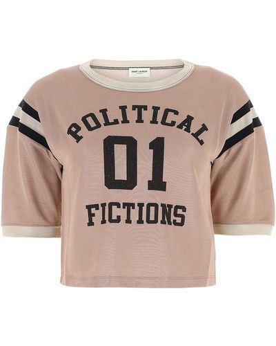 Saint Laurent Tshirt Corta Political Fictions - Rosa