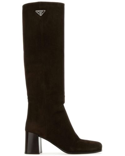 Prada Dark Suede Boots - Black