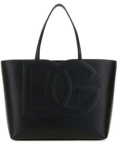 Dolce & Gabbana Black Leather Medium Logo Shopping Bag