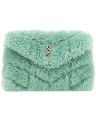 Saint Laurent Sea Shearling Small Puffer Pouch - Green