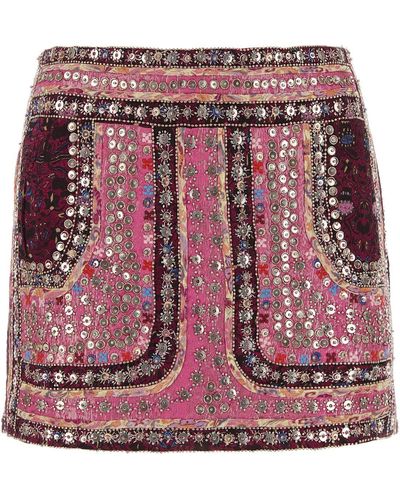 Isabel Marant Embellished Silk Oneila Mini Skirt - Red