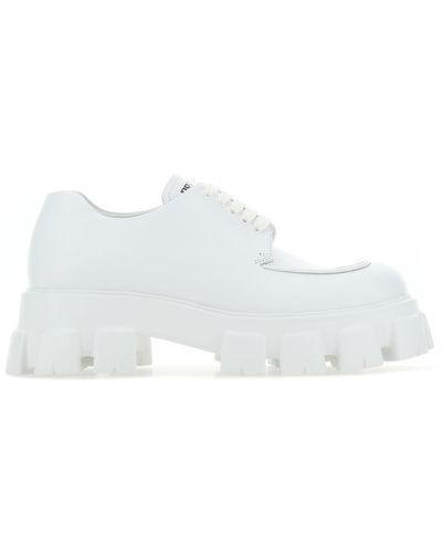 Prada White Leather Monolith Lace-up Shoes