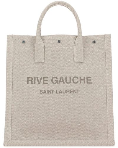 Saint Laurent Rive Gauche Logo Detailed Tote Bag - Natural