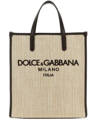 Dolce & Gabbana Small Shopping Bag In Structured Canvas - Natural