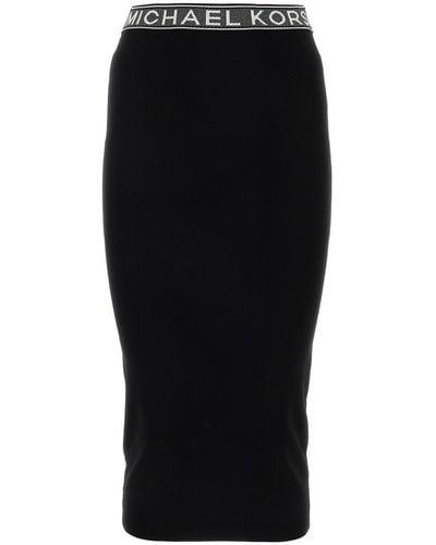 Michael Kors Logo Tape Stretch Viscose Midi Skirt - Black