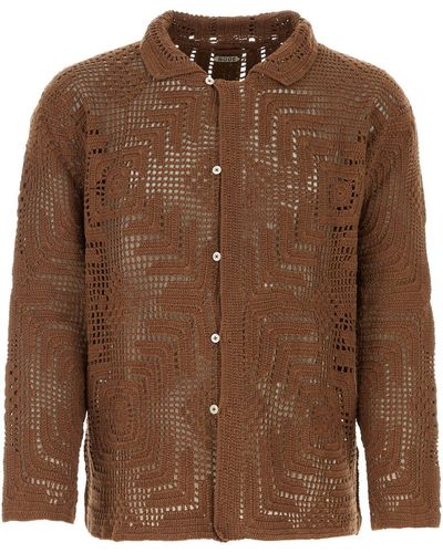 Bode "Overdye Crochet" Shirt - Brown