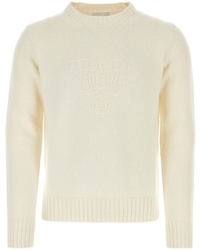 Prada Ivory Wool Blend Sweater - White