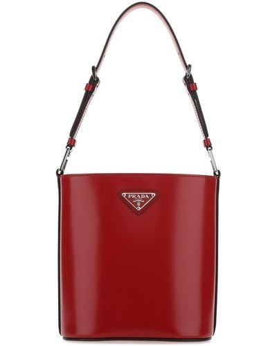 Prada Bucket Bag In Red Leather