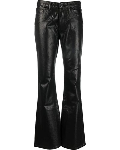 3x1 Satin-finish Black Flared Jeans With Low Waist