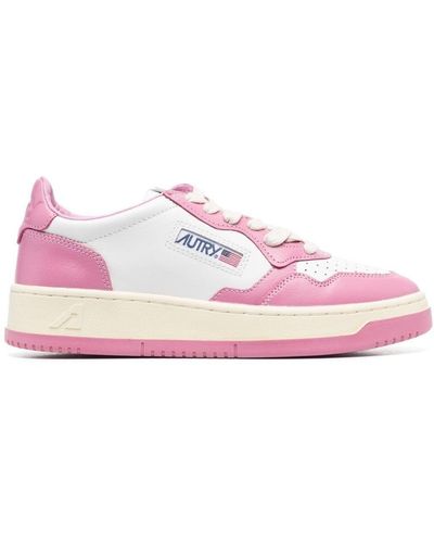 Autry And White Two-tone Leather Medalist Low Trainers - Pink