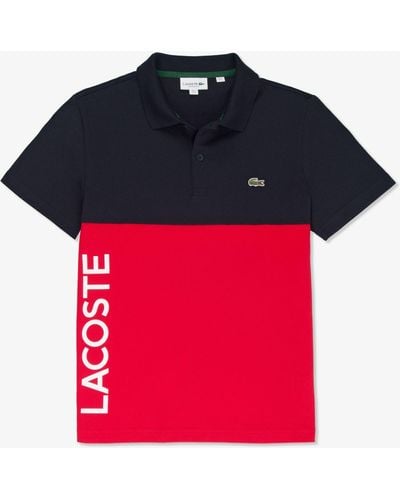Lacoste Regular Fit Stretch Cotton Colourblock Polo Shirt - Red