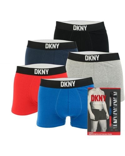 DKNY Men's Walpi Soft 5 Pack Boxer Briefs - Black/Grey/Red/Blue - M