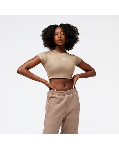 New Balance Athletics Pearl Cropped T-shirt In Brown Poly Knit