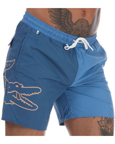 Lacoste Bicolour Crocodile Print Swim Shorts - Blue
